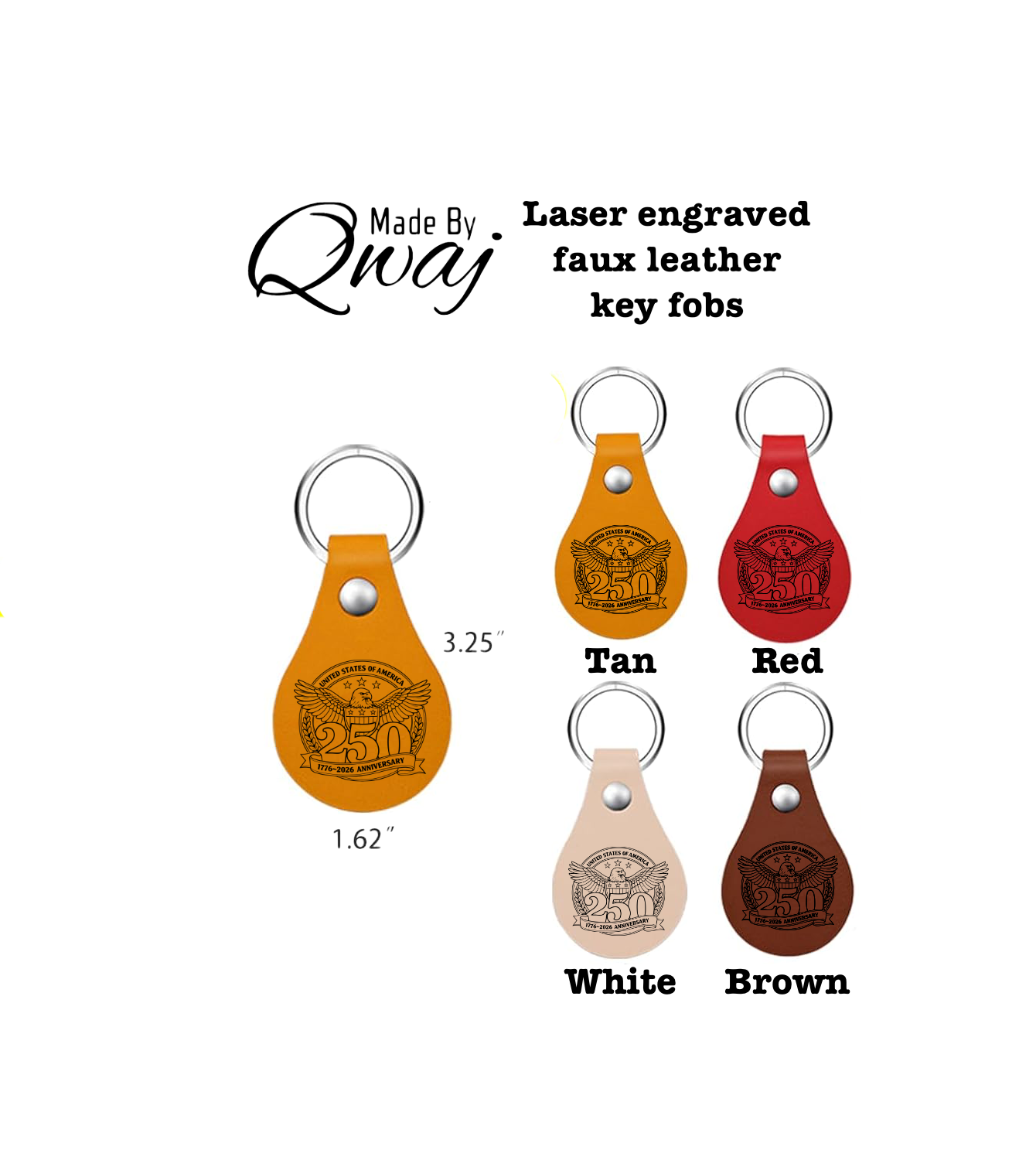 America 250 Faux Leather Key Fob