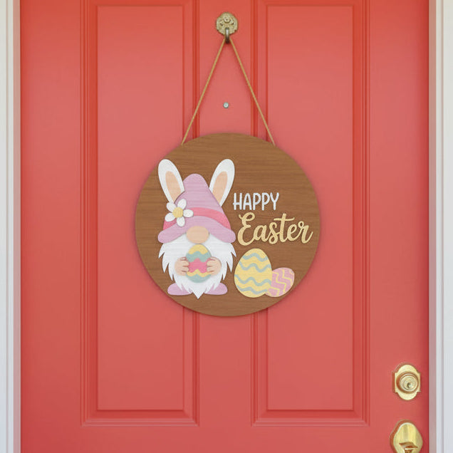 Happy Easter Gnome Round Sign