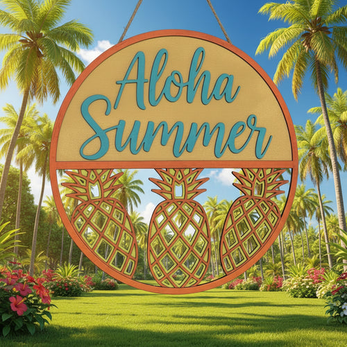 Aloha summer sign with pineapple decor