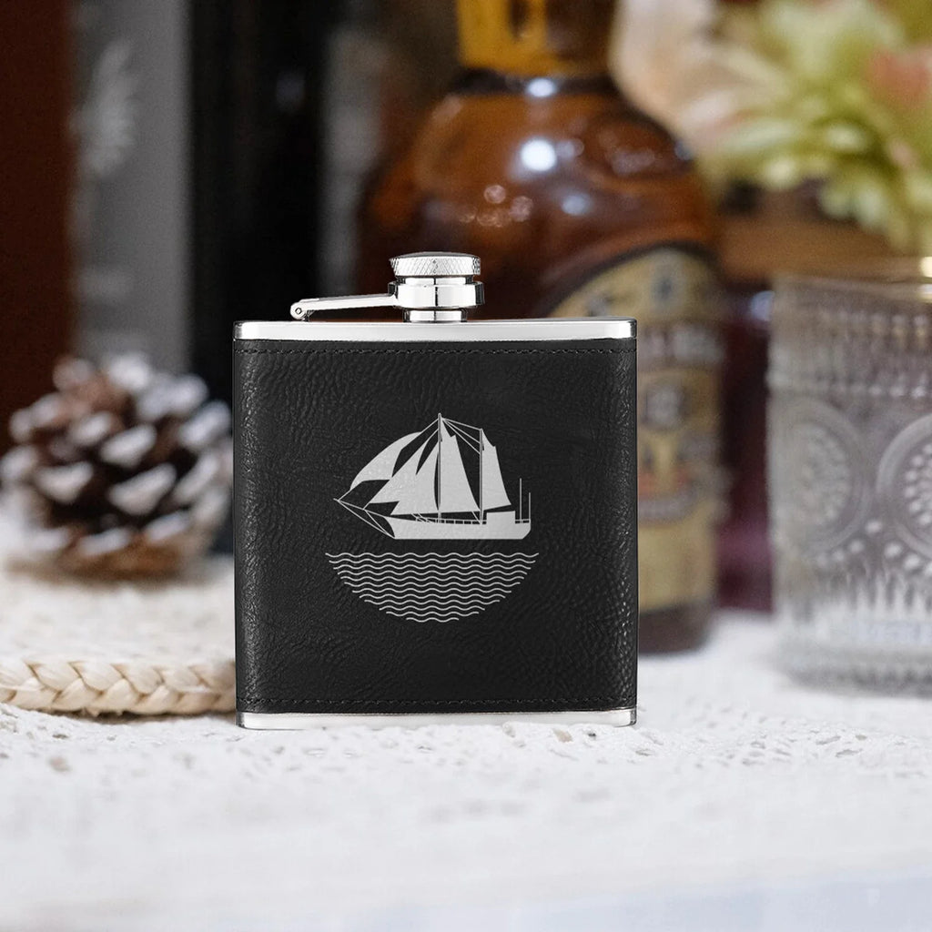 Stainless Steel Hip Flask (6oz) w/faux leather wrap