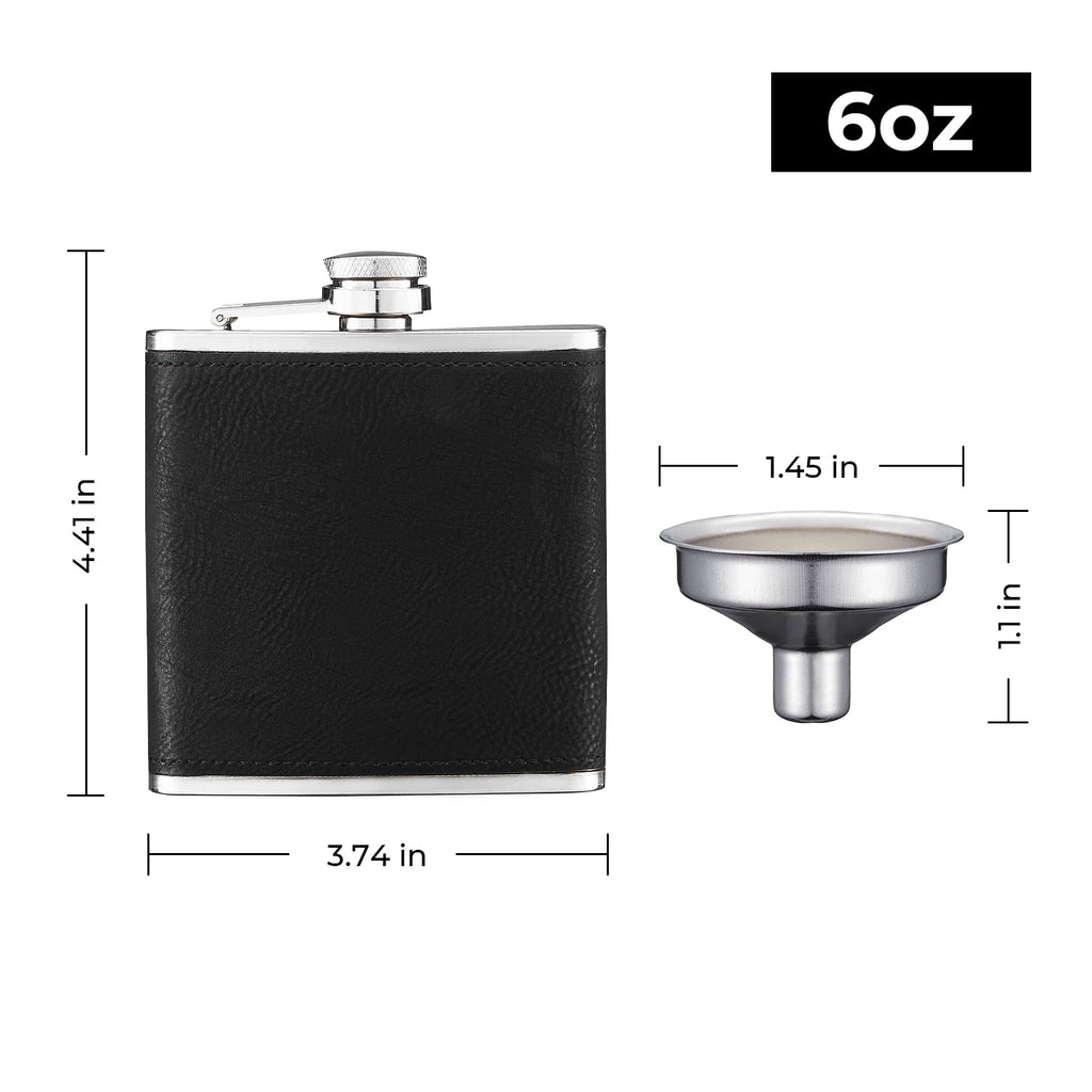 Stainless Steel Hip Flask (6oz) w/faux leather wrap