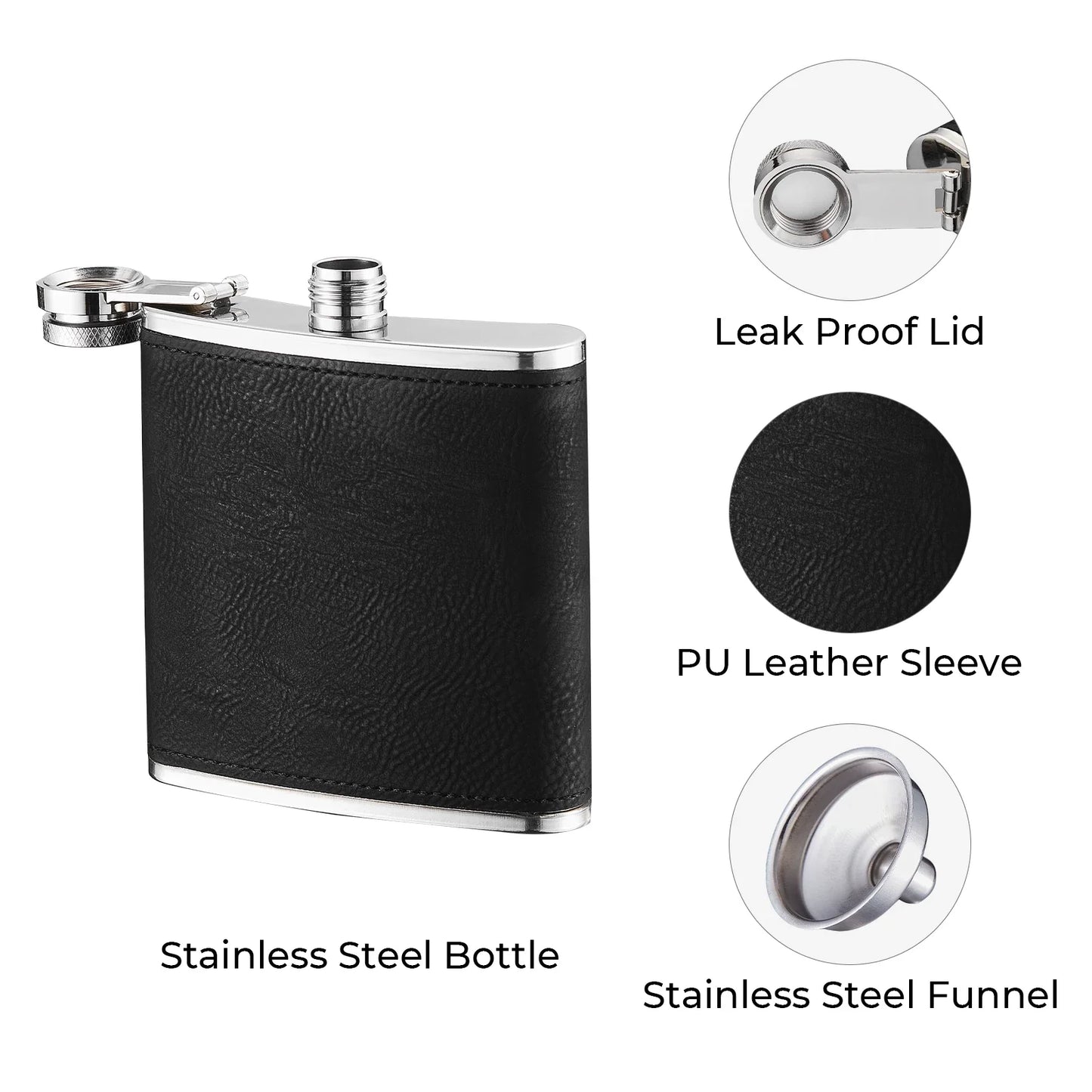 Stainless Steel Hip Flask (6oz) w/faux leather wrap