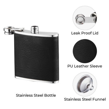 Stainless Steel Hip Flask (6oz) w/faux leather wrap