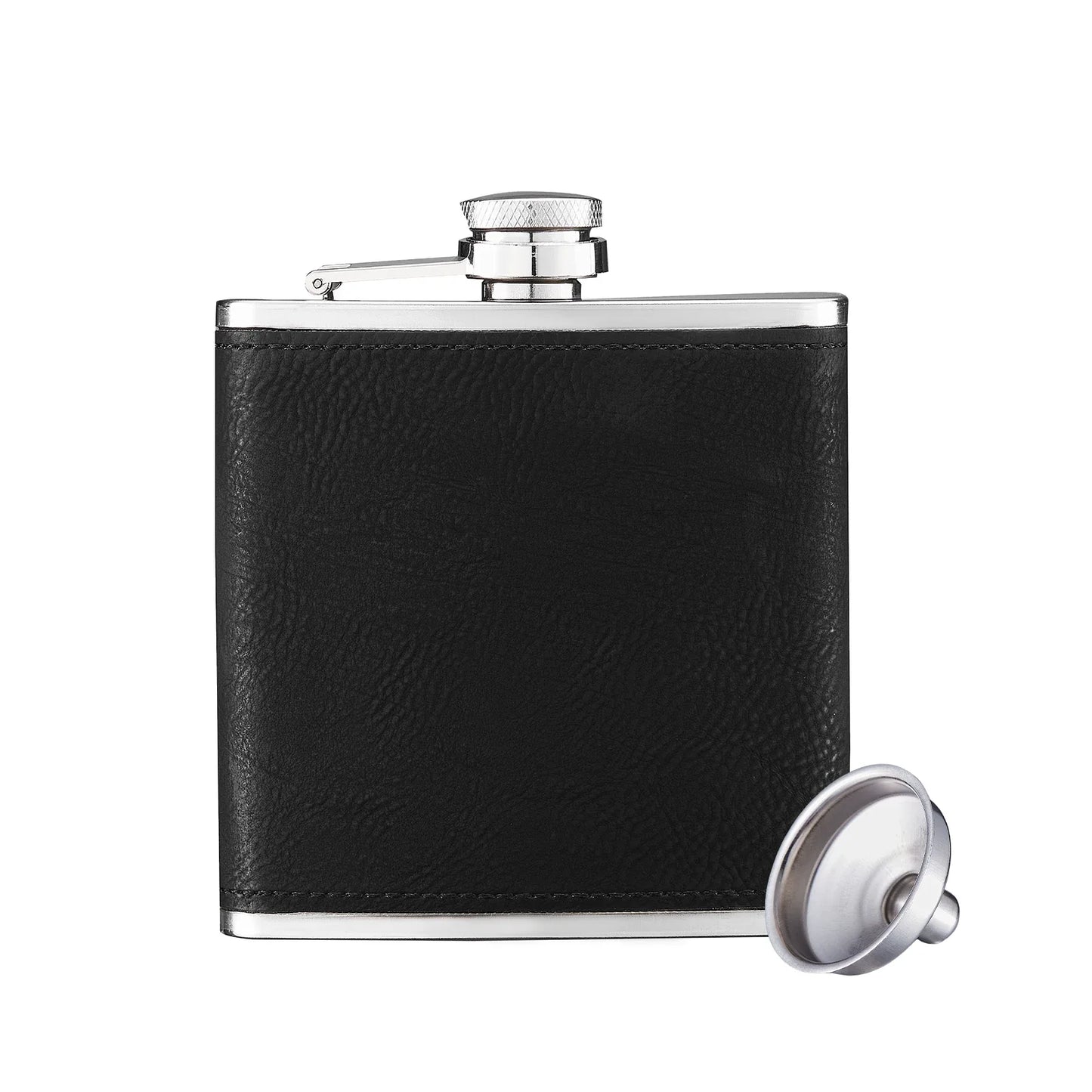Stainless Steel Hip Flask (6oz) w/faux leather wrap
