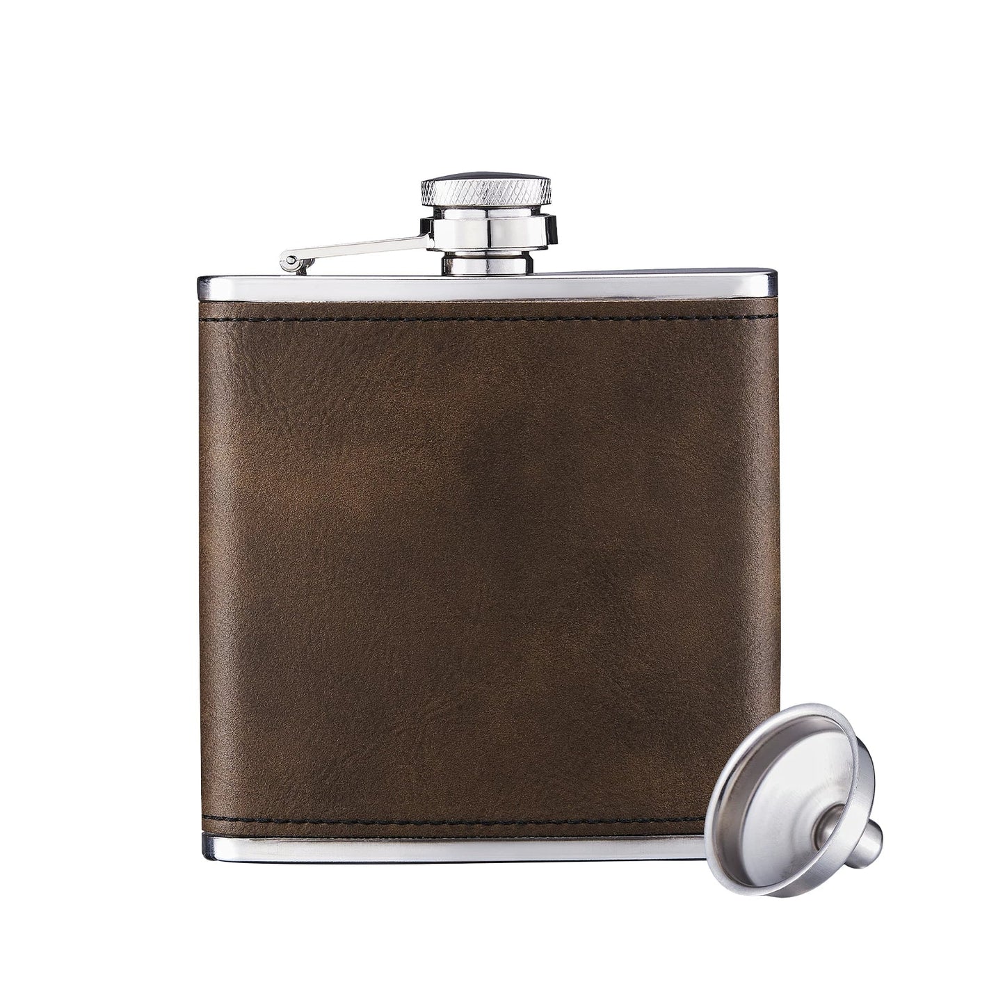Stainless Steel Hip Flask (6oz) w/faux leather wrap